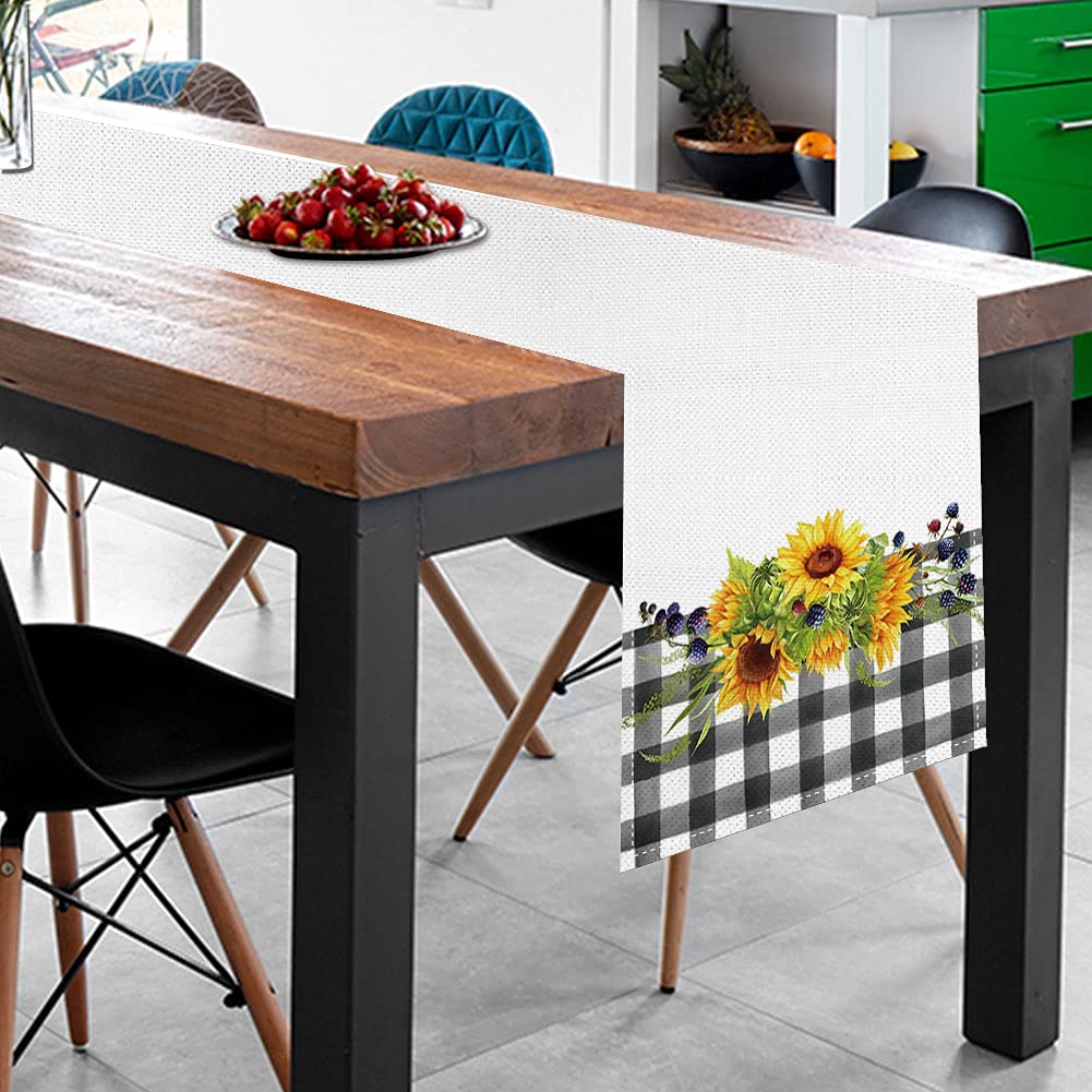 ひまわりのタペストリー・テーブルランナー Amazon｜バッファロー格子柄 ひまわりテーブルランナー 季節の夏